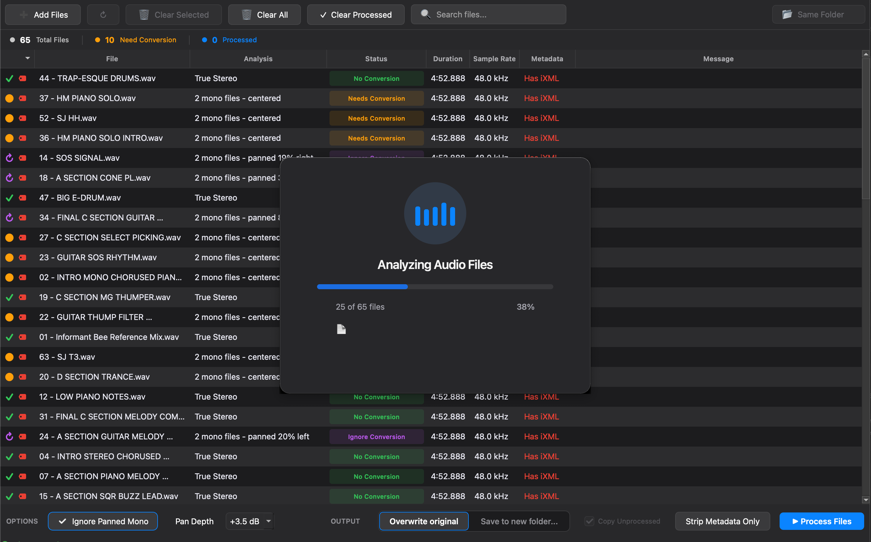 AudioPrpr showing analyzed files