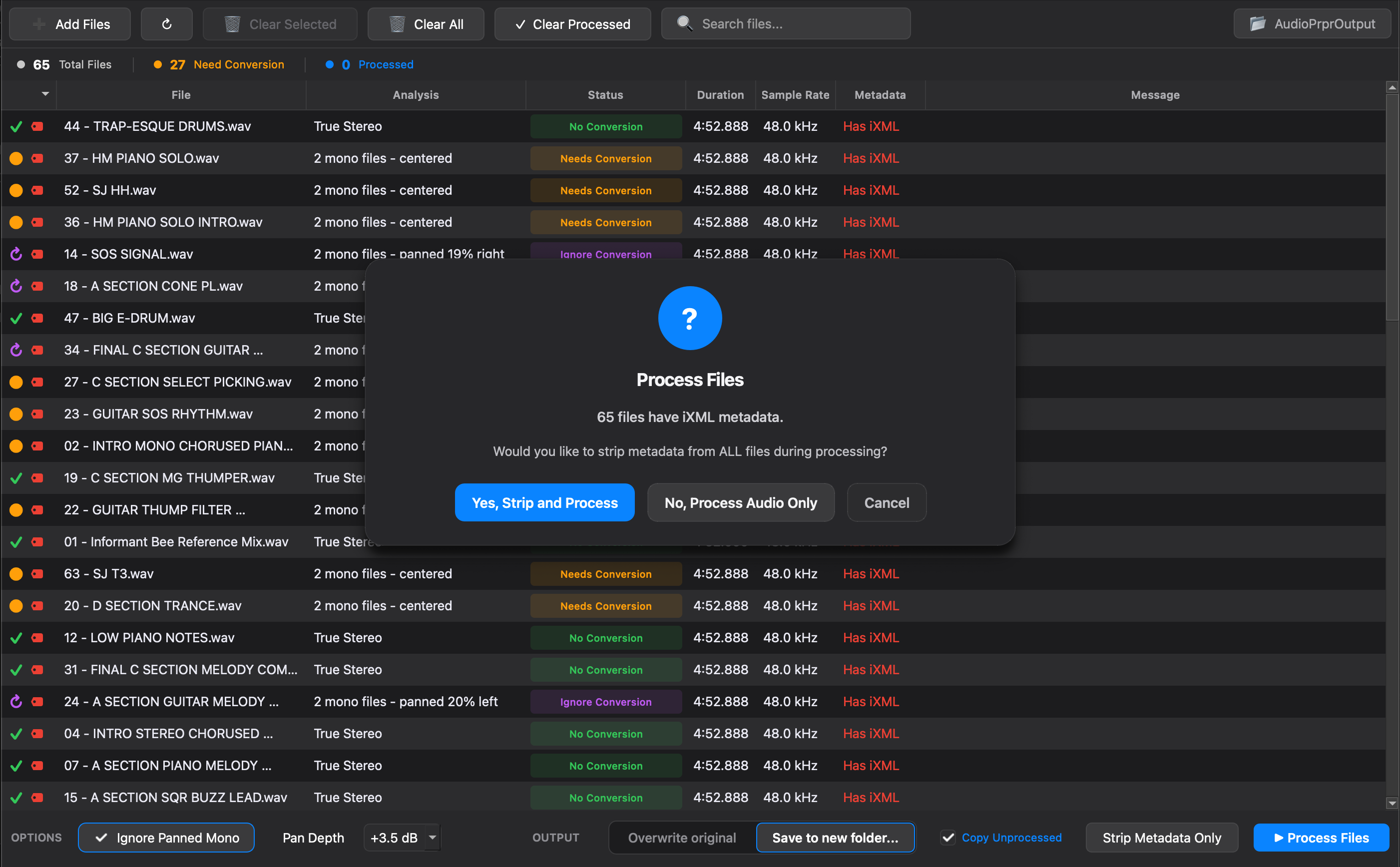 AudioPrpr strip metadata and process options